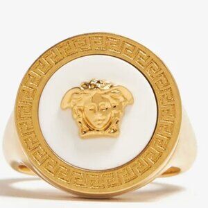 VERSACE DG57285 Gold-tone with white Resin Greca Medusa Ring, many sizes